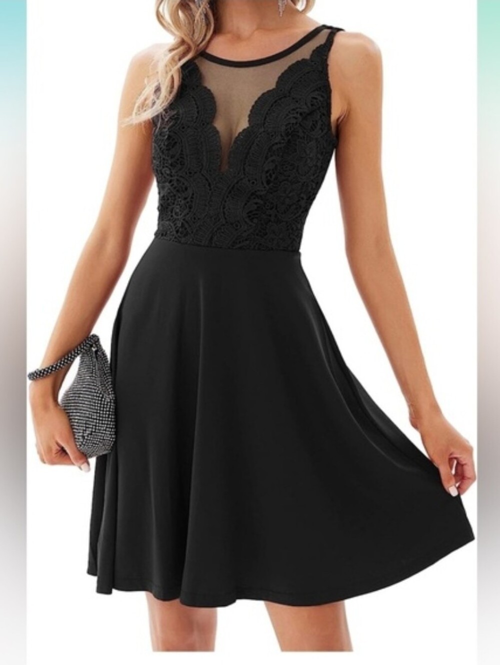 Grace Karin Black Lace Bodice Fit & Flare Dress, SiZE XL